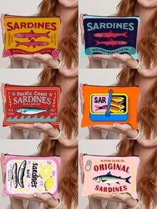 沙丁鱼图案女士化妆包和洗漱包，多功能小物件收纳袋，带衬里和拉链设计，便携式手提包，适合户外、家居收纳、旅行必备品收纳，可用作零钱包、化妆包、铅笔盒、糖果袋，适合日常通勤、度假、商务、健身、户外活动，并可作为生日、圣诞节、新年、情人节、万圣节、母亲节、父亲节、护士节等节日的礼物。