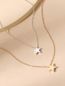 VJS 1PC Minimalist 304 Stainless Steel Star Pendant Necklace Unisex Sweater & Clavicle Chain Ideal Gift For Middle East Men & Women - Star - View 5