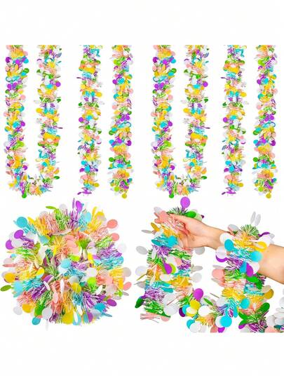 1/2/5/10pcs Easter Tinsel Garland Colorful Tinsel Twist With Confetti Spring Hanging Tinsel Ornament Decoration For Holiday Door Tree Mantel Window Outdoor Party Supplies