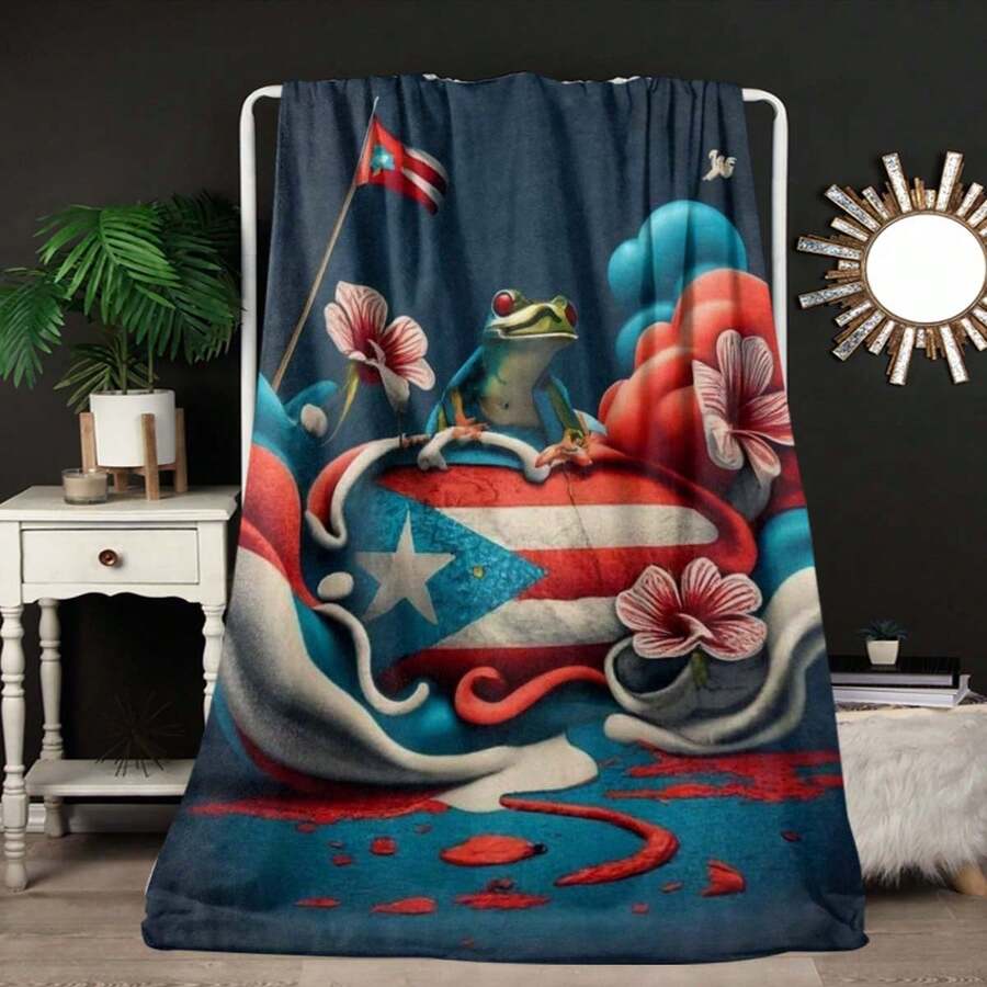 Puerto Rican Themed Flannel Blanket - Vibrant Cultural Prints With Flags, Symbols & Puerto Rico Text - Soft Warm Travel Digital Print,Suitable For All Seasons,      Washable And Machine-Washable, Lightweight, Breathable, Comfortable, Warm,  Unique, 280gsm For Him And Her, Perfect For Naps, Camping, Travel, Family, Daily Life, Office Decoration, Birthday Anniversaries, Valentine's Day, Thanksgiving, Christmas, Halloween, Mother's Day, Father's Day, Wedding,   New Year Gifts Provide Personalized Ideal Gifts For Her, Him, Family Members, Boyfriends,  Girlfriends, Fathers, Family Members, Mothers, Lovers,   Daughters, Sons,   Grandfathers, Grandmothers,     Friends, Classmates And Pets.     Sofa,Bed,Car,Bedroom,Living Room,Office,  Outdoor Camping, Beach,Wall Decoration - 多色16 - 查看 1