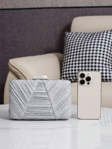 Elegant Pleated Glitter Clutch Bag, Suitable For Banquet, Party, Daily Outing, Date, With Shoulder Chain