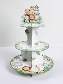 1pc Jungle Animal Shaped Cupcake Stand, Jungle Animal Theme Birthday Party Cake Display Rack, Cartoon Animal Paper Dessert Stand, Suitable For DIY Cake Decoration, Holiday Celebration Cupcake Tower, Wild Jungle Theme Birthday Party Table Centerpiece Decor, Creative 1st Birthday Party Decoration For Baby Boy, Gender Reveal Party Decor, Baby Shower Party Decor, Birthday Gift, Party Favors - Jungle Animals - View 2