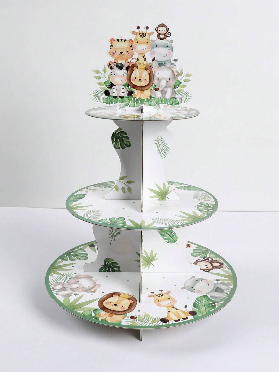 1pc Jungle Animal Shaped Cupcake Stand, Jungle Animal Theme Birthday Party Cake Display Rack, Cartoon Animal Paper Dessert Stand, Suitable For DIY Cake Decoration, Holiday Celebration Cupcake Tower, Wild Jungle Theme Birthday Party Table Centerpiece Decor, Creative 1st Birthday Party Decoration For Baby Boy, Gender Reveal Party Decor, Baby Shower Party Decor, Birthday Gift, Party Favors