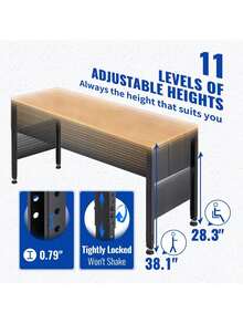 Adjustable Workbench, 48x20in Garage Table W/ 28.3in To 38.1in Heights & 2000lbs Load Capacity, Adjustable Working Table With Power Outlets & Hardwood Top & Metal Frame & Foot Pads, For Office Home Garage - Maple - Xem 3