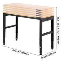 Adjustable Workbench, 48x20in Garage Table W/ 28.3in To 38.1in Heights & 2000lbs Load Capacity, Adjustable Working Table With Power Outlets & Hardwood Top & Metal Frame & Foot Pads, For Office Home Garage - Maple - Xem 10