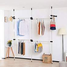 CYPNEjoyous Perchero de Ropa Ajustable de Doble Varilla Acero al Carbono 110"-129.5" Verticalmente 60"-107" Horizontalmente Almohadilla Antideslizante Sin PerforaciónFashion - 223450118 - Ver 7