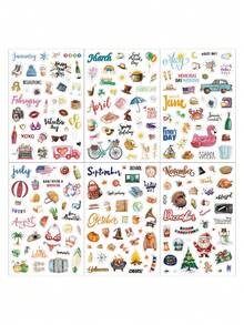 6件套300+张计划贴纸套装 - 超大日历计划贴纸，带月份标签，适用于生日、婚礼、情人节、圣诞节、新年装饰 - 柔和亮丽的色彩，包含爱心、气球、纸杯蛋糕、礼盒等图案 - 适用于子弹笔记、剪贴簿、计划本 - 多功能收纳贴纸（兼容子弹笔记、计划本、日历） - 复古与现代风格 - 全年适用 - 彩色 - 查看 8