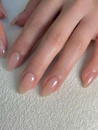 24 naklejki na paznokcie w kształcie migdałów, w kolorze nude pink, błyszczące naklejki na paznokcie, odpowiednie dla kobiet i dziewcząt