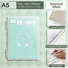 A5防滑活页笔记本，可拆卸螺旋装订，高中生美观日记本，简约清新设计，课堂学习笔记文具 - 彩色 - 查看 7