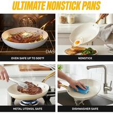 15 Pc Ceramic Cookware Set - Ceramic Pots And Pans Set Non Stick With Cooking Utensils & Steamer | Free, Premium Gold Stay Cool Handles, Oven & Dishwasher | Healthy Ceramic Cookware, Complete Kitchen Set, Induction Ready Cookware Set, Premium Ceramic Nonstick - Cream Gold - View 2