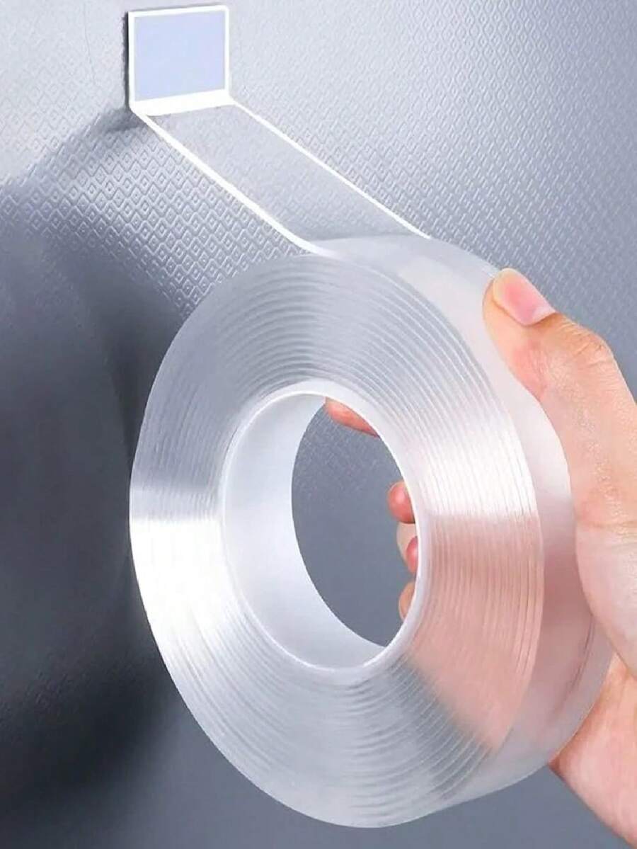 1 Roll Of Nano Gel Adhesive Tape, Transparent Removable & Reusable Double Sided Mounting Tape, No Residue Washable Strong Grip For Wall Decor, Bathroom Accessories, Kitchen Items, And Office Organization, Ideal For Renters, Home Organizers, And Damage-Free Installation On Smooth Surfaces (Limit 1 Per Order) - 方形 - 查看 1