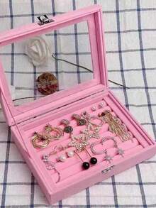 1pc Velvet Jewelry Ring Display Stand, Ring Earring Jewelry Storage Box, Necklace Tray Display Case, Jewelry Organizer Box - Jewelry Box - View 3