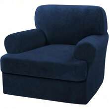 Trugenix-Sofa Cover 2 Piece T Cushion Armchair Slipcovers Velvet Couch Cover Furniture Protector Stretch T Cushion Sofa Covers For 1 Cushion Couch With 1 Individual T Cushion Covers, Deep Teal-GP - 海軍 - 查看 1