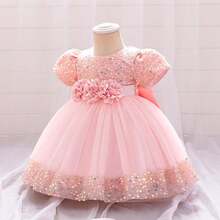 Pink Kids Clothes 2116 Big Bow 3D Flower Girls Frock Tulle Sequins Ball Gown Pageant Children Elegant Princess Prom Host Formal Evening Party Cocktail Dress 0-4Y - 綠色 - 查看 5