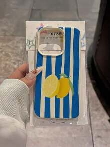 1pc White & Blue Striped Lemon Slice Pattern Full Coverage TPU Shockproof Phone Case Compatible With IPhone 16, 15, 14, 13, 12, 11 Pro Max, Series - Style 4 (1 Piece) - View 8