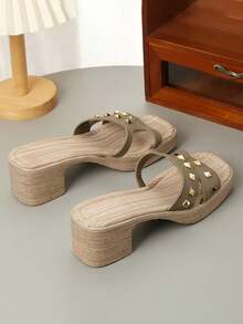 Summer New Fashion Versatile Comfortable Thick Heel Non-Slip Teenage Girls Sandals - Green - View 3