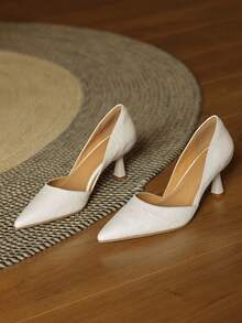 2025新款法式紫色尖头中跟鞋，适合通勤和工作，春秋季，猫跟 - 白色 - 查看 3