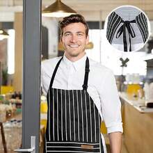 Chef Apron Bib Apron With 2 Large Pockets Adjustable Neck Strap Kitchen Apron CooFKing Apron Stripes BaFKing Apron - BlackBoldStripes - View 7