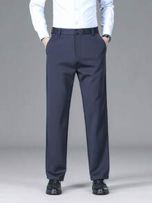 Father's Day Gift Men's Suit Pants Middle-Aged And Elderly Black Trousers Straight Pants Business Casual Pants Work Pants Spring And Autumn Without Velvet Breathable Hip Lift - 藏蓝色 - 查看 7