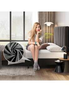 Marco de cama con acolchado de terciopelo y cabecero ajustable, cama plataforma con remates y listones de madera resistentes, no necesita colchón de muelles, fácil de ensamblar - Gris oscuro - Tamaño king - Ver 5