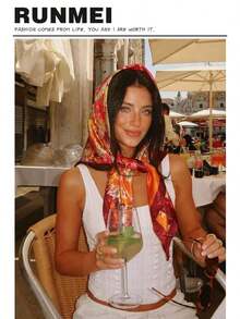 1pc Minimalist Printed Satin Square Scarf, New Spring Fashion Headscarf For Women, Can Be Used As Waistband, Bag Decoration, Ribbon, Headband Or Scarf, Ideal Choice To Enhance Your Overall Look - Quả cam - Xem 2