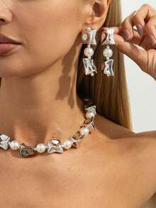 1pc/2pcs/3pcs Set Bohemian Geometric Irregular CCB Faux Pearl Beaded Necklace & Earrings, Elegant Fashion For Party, Casual, Couple Date, Wedding, Women's Holiday Birthday, Versatile Jewelry Gift - Jewelry - View 5