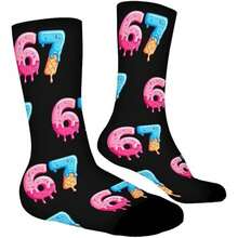 Fun Number 67 Stem Socks Men And Women The Same Six Seven Joke Design (67) Gender-Neutral Casual Socks Suitable For Parties And Daily Wear Can Be Hand-Washed Humorous Gifts Creative 67 Phobia Lovers Funny Accessories - 彩色 - 查看 4
