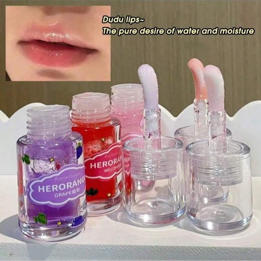 HERORANGE Set de 3 aceites labiales hidratantes con sabor a fruta, brillo labial, nutritivo, cuidado, reparador, hidratante, para labios suaves - Multicolor - Ver 1