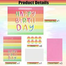 13\ Rainbow Gift Bags Happy Birthday Party Favor Paper Bags Set With Tissue Paper Greeting Card For Women' Birthday Party, Wedding, Anniverss, Monther's Day - 彩虹條紋色 - 查看 4