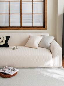 1件米色羊羔绒提花沙发套，高弹力不变形，宠物友好，防污防刮，适用于1/2/3/4人沙发，秋季家居装饰，房间装饰，返校季 - 米色 - 查看 5