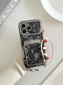 皮革纹理卡槽彩绘腕带挂绳防震手机壳保护套，兼容 14/14 Pro/14 Pro Max/13/13 Pro/13 Pro Max/11/11 Pro Max/12/12 Pro/12 Pro Max/15/15 Pro/15 Pro Max/16/16 Pro/16 Pro Max/17/17 Pro/17 Air/17 Pro Max，高级防摔手机壳 - 彩色 - 查看 3