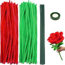 Red & Green 221 Pieces Pipe Cleaners Craft Flower Kit, 200Pcs Fluffy Fuzzy Sticks Bulk With 20Pcs Floral Wire And 1Pc Tape, Chenille Stems Art Supplies For Rose Bouquet DIY Valentine's Day Project Gifts - Multicolor - View 10