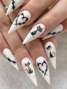 Beautizon Nailartlab Black & White Cat Nail Art Stickers, 3D Glitter Star Pattern Nail Decals, DIY Nail Art Accessories - Multicolor - View 5