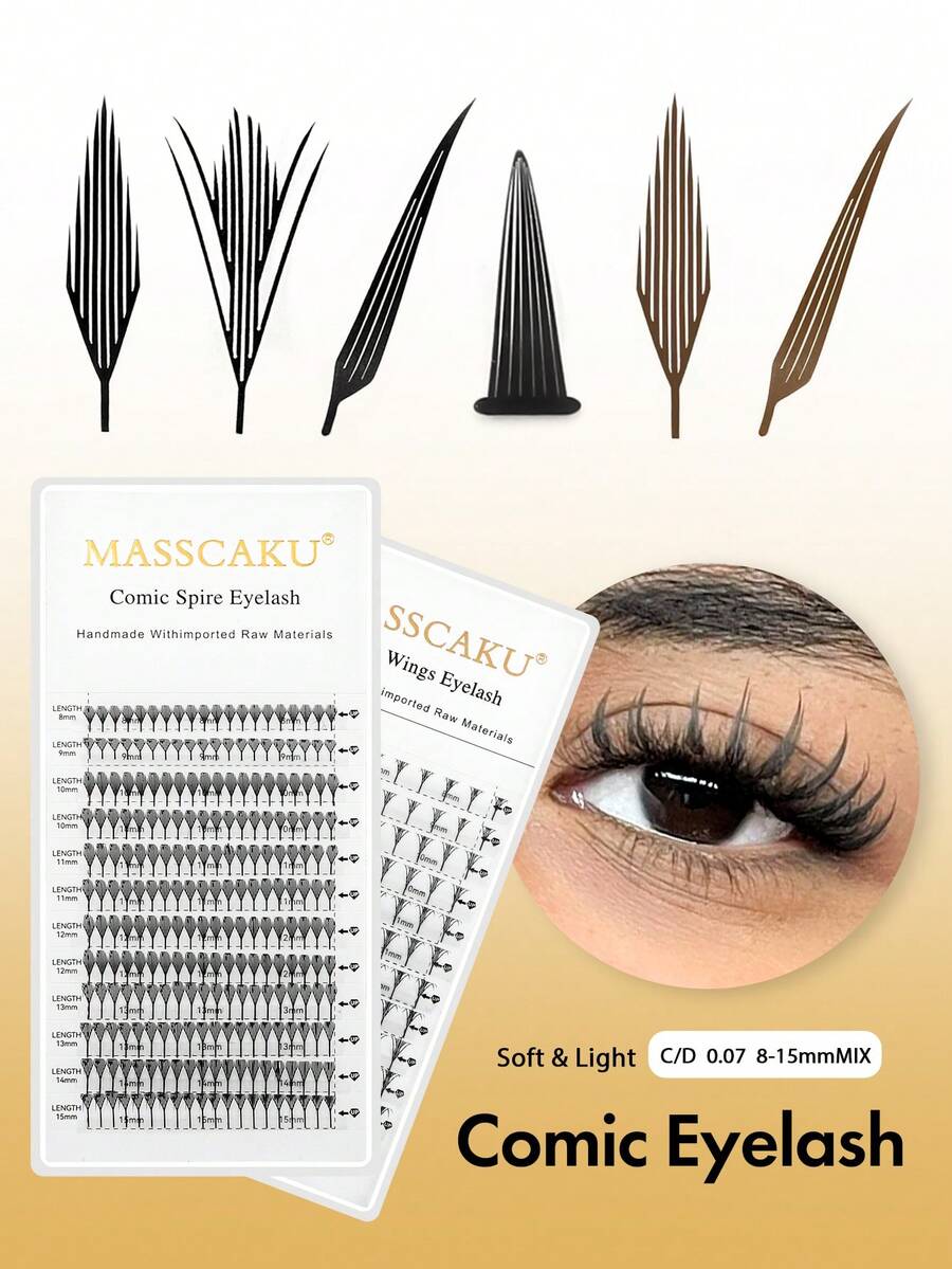 MASSCAKU 1pc Natural Looking False Eyelash, Suitable For Daily Makeup, Can Be Given As A Gift To Girlfriend - Black - View 1