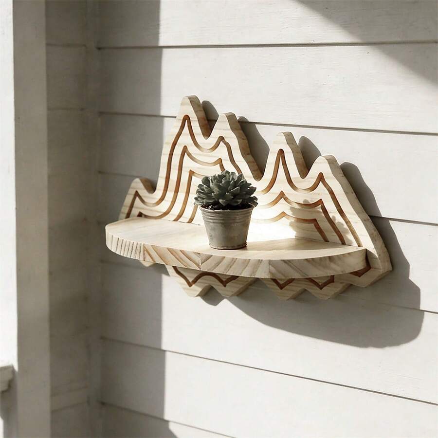 Estante flotante de madera para pared, creativo, con forma de montaña, para plantas, libros y mucho más. - Blanco - Ver 1