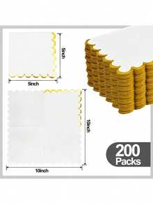 20/40pcs Metallic Gold Foil Accent Cocktail Napkins, Fan-Shaped Disposable Paper Napkins, Suitable For Wedding Receptions, Birthday Parties, 5 X 5 Inches - White - View 5