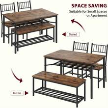 Juego de Mesa de Comedor para 4 Personas con Banco y sillas, Juego de Mesa de Cocina de 4 Piezas con Almacenamiento, Mesa de Comedor Que Ahorra Espacio para Apartamentos y comedores - Color retro - Ver 5