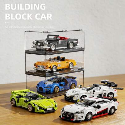 1件装DIY 3D拼图积木超跑玩具套装 - 互锁塑料积木套装，配有坚固的展示盒 | 高度精细逼真的迷你超跑模型，可供创意动手组装 | STEM学习玩具，可提升儿童、青少年和收藏家的精细动作和空间技能 | 完美的圣诞节、万圣节和生日礼物，适合男孩和女孩