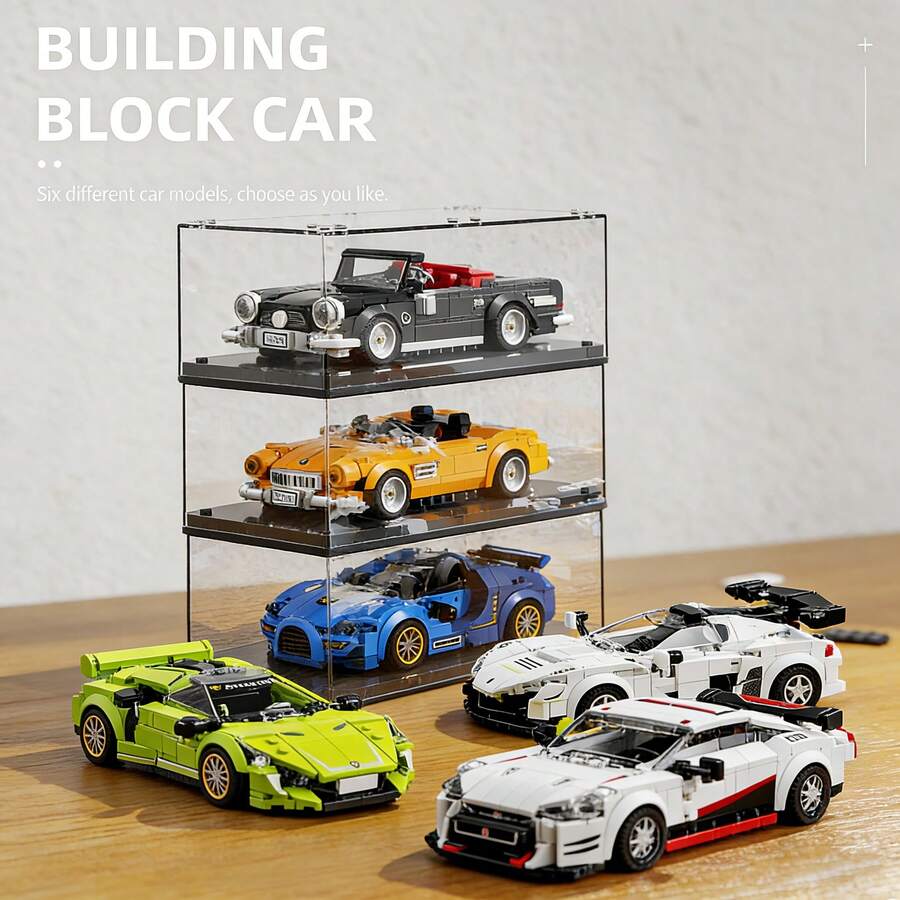 1件装DIY 3D拼图积木超跑玩具套装 - 互锁塑料积木套装,配有坚固的展示盒 | 高度精细逼真的迷你超跑模型,可供创意动手组装 | STEM学习玩具,可提升儿童、青少年和收藏家的精细动作和空间技能 | 完美的圣诞节、万圣节和生日礼物,适合男孩和女孩 - 彩色 - 查看 1
