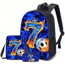 3-pack ryggsäckar, fotbolls-/matchmönster, unisex, inkluderar axelväska, pennfodral och ryggsäck