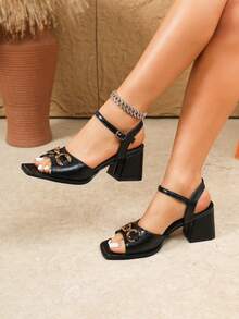 Plus Size Women's Thick Heel, Fashion High Heels, Comfortable Chunky Heel Elegant Pumps, Available In Brown And Black, Block Heels - Black - View 2