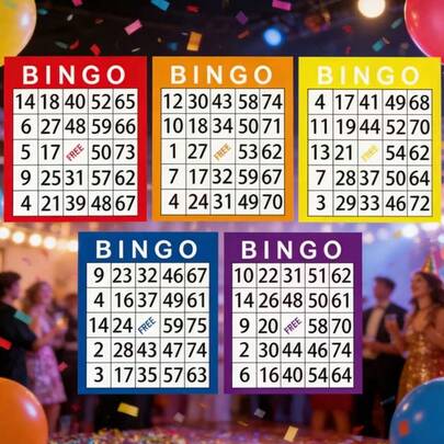 Bộ 50 thẻ chơi Bingo, bao gồm các quả bóng Bingo in sẵn số và các ô trống - Danh sách gọi số được mã hóa màu sắc, được làm bằng giấy bền chắc, thích hợp cho các buổi tiệc Bingo, giảng dạy trong lớp học, đêm chơi game gia đình, sinh nhật và các lễ kỷ niệm.