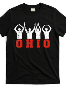 Ohio State Pride T-Shirt Ohioan Graphic Tee With Bold Red Letters Vintage Ohio Statehood Design Everyday Essential Top For Ohioans Anniversary Gift For Him Her Men Casual Shirt Ohio State Apparel Distressed Print Comfortable Fabric Men Size S-3XL - 黑色 - 查看 1