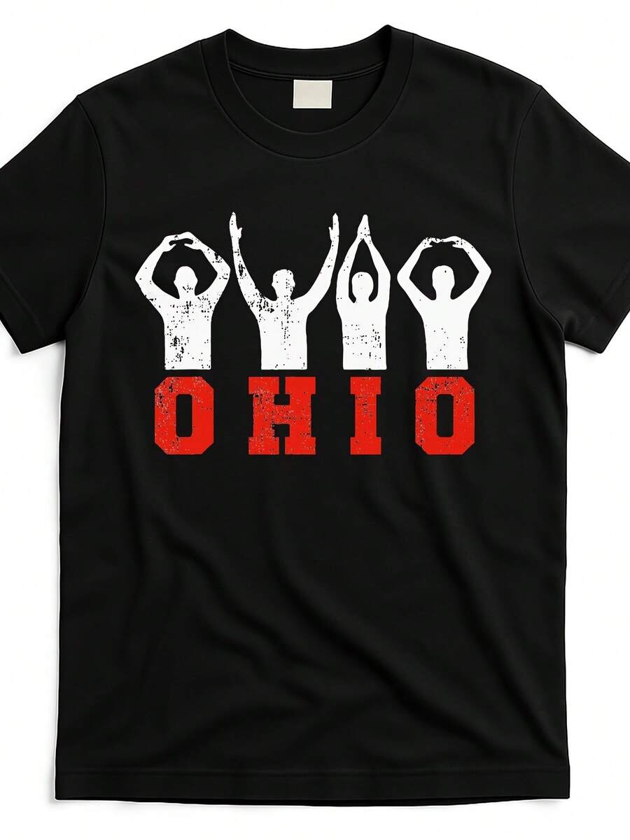 Ohio State Pride T-Shirt Ohioan Graphic Tee With Bold Red Letters Vintage Ohio Statehood Design Everyday Essential Top For Ohioans Anniversary Gift For Him Her Men Casual Shirt Ohio State Apparel Distressed Print Comfortable Fabric Men Size S-3XL - 黑色 - 查看 1