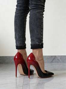 MERUMOTE 4.72"/12CM Slip On High Heels For Women Closed Pointed Toe Stilettos Sexy Wedding Party Pumps - Red Black - 查看 3