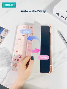 Koolife 1 件装可爱狗狗图案蝴蝶结平板电脑保护套，双面彩绘亚克力透明背板，三折支架带笔槽，自动休眠/唤醒，防摔防震，兼容 iPad 9.7/10.2/10.5/10.9/12.9/Pro 11（第十代）/ Galaxy Tab S6-S10/A8-A9 - 淺粉色 - 查看 5