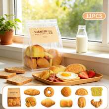 11/12/13pcs Realistic Fake Food Toy Set, Montessori Kitchen Role Play Baking Toys, Promote Early Learning, Cultivate Creative Cooking Imagination And Fine Motor Skills, 3D Stereoscopic Baked Snack Toy Set With Storage Bucket And Paper Display Bag, Durable And Educational - Multicolor - View 10