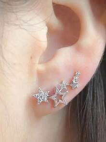 Women's Multi-Star Cluster Stud Earrings - Rose Gold Tone -Embellished Star Jewelry, Dainty Minimalist Design For Daily/Party Wear - Gold - View 2