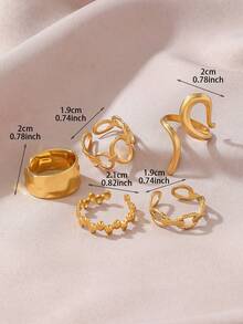 5pcs Stainless Steel Fashionable Leaf Geometric Pattern Open Rings, Suitable For Women's Daily Wear - Yellow Gold - View 5