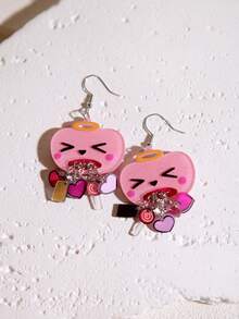 Pink Snail 趣味可爱亚克力爱心流苏吊坠耳环，适合女性和女孩佩戴，可用于情人节、夏季、冬季、度假、节日、海滩派对、情侣礼物等场合。 - 流蘇粉紅色愛心嘔吐 - 查看 5